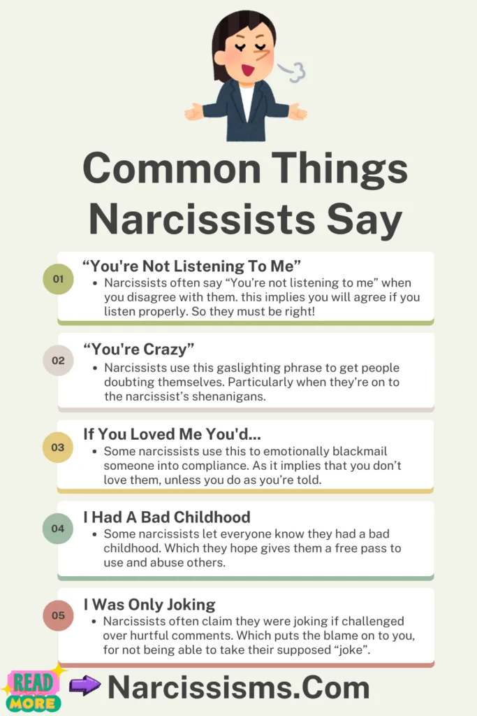 Narcissist Infographic - "Common Things Narcissists Say"