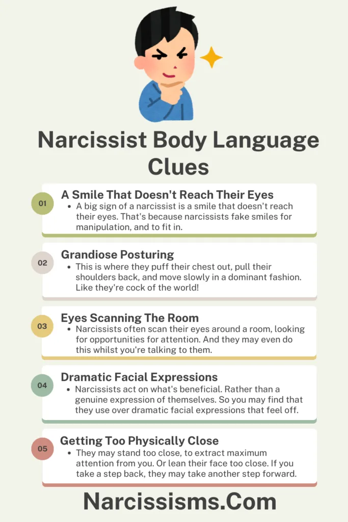 Infographic - Narcissist Body language Clues