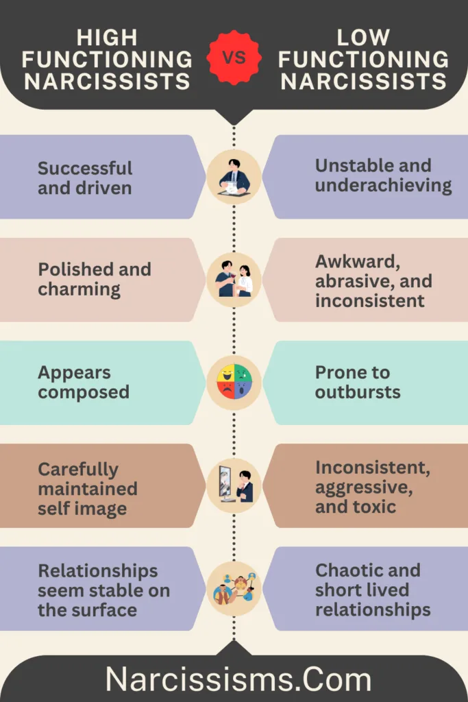 Infographic - High Vs Low Functioning Narcissists