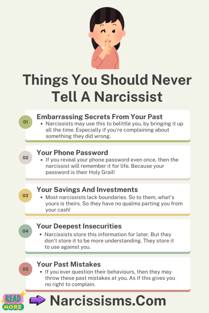 Infographic - "Things You Should Never Tell A Narcissist"