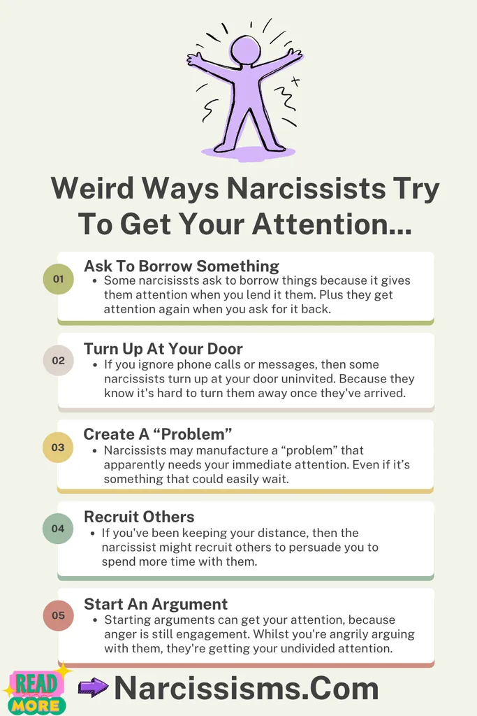 Infographics - "Weird Ways Narcissists Try To Get Your Attention"