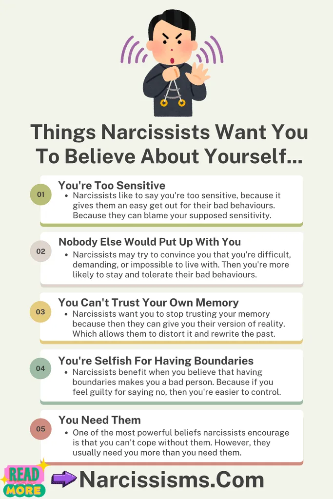 Infographic - "5 Things Narcissists Want You To Believe About Yourself"